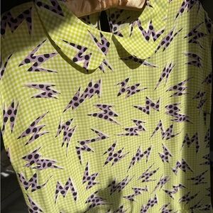 Miu Miu Lime Green Gingham dress with Lilac & Black Motifs